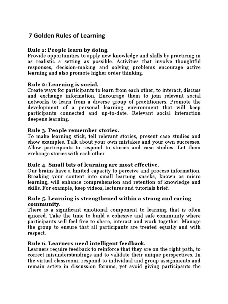 7 Golden Rules of Learning | PDF | Lecture | Reading Comprehension