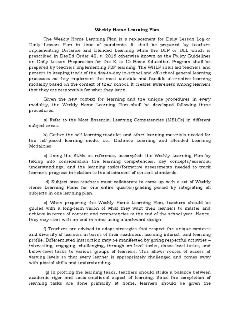 Weekly Home Learning Plan for Grade 6 | PDF | Educational Assessment ...