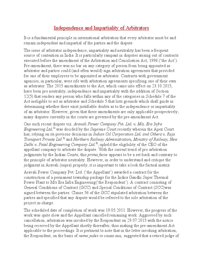 Independence of Arbitral Award | PDF | Arbitral Tribunal | Arbitration