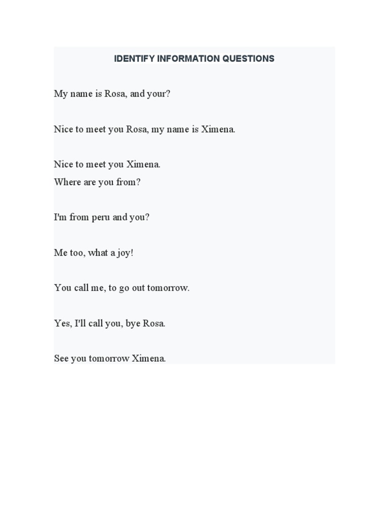 Identifying Information Questions in Dialogue | PDF