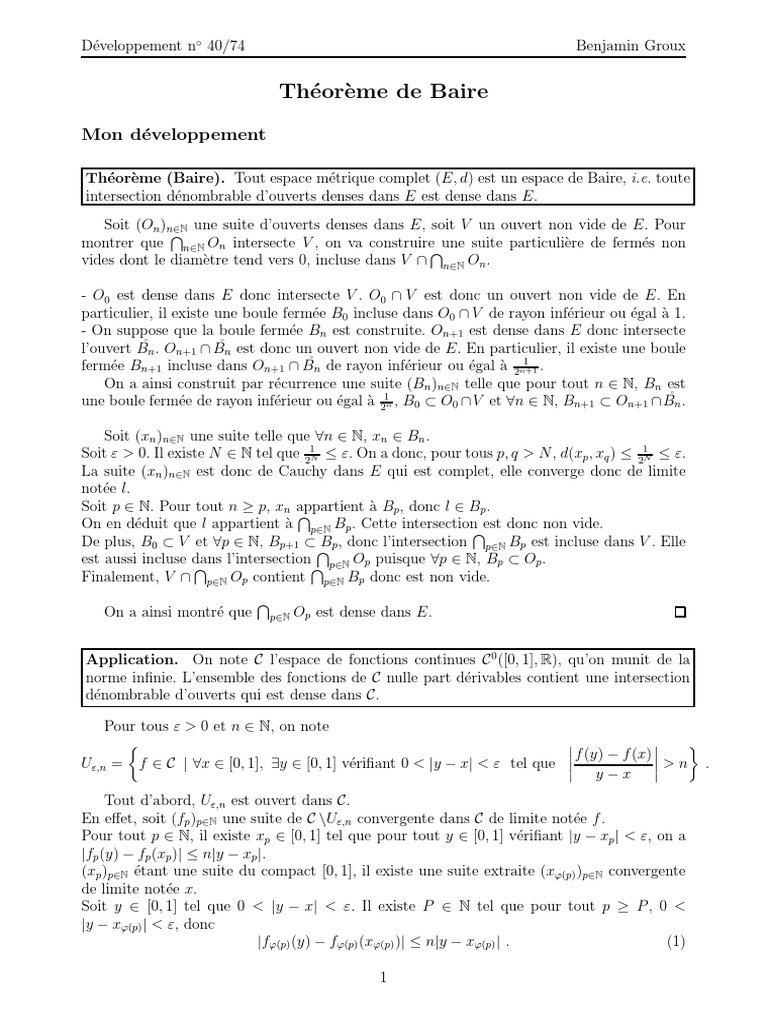 Théorème de Baire et applications | PDF | Limite (mathématiques ...