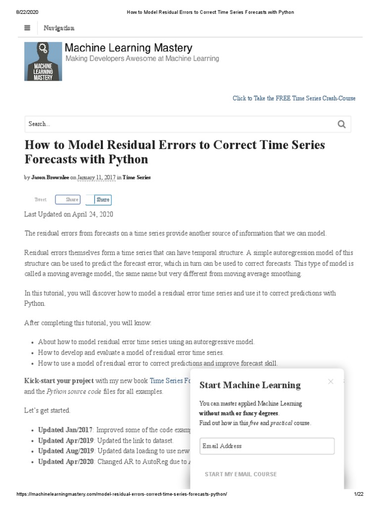 How To Model Residual Errors To Correct Time Series Forecasts With ...