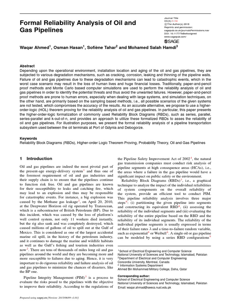 Reliability Analysis of Pipelines | PDF | Reliability Engineering ...