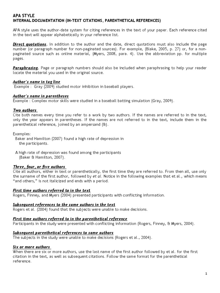 APA Internal Documentation Guidelines | PDF | Sic | Apa Style
