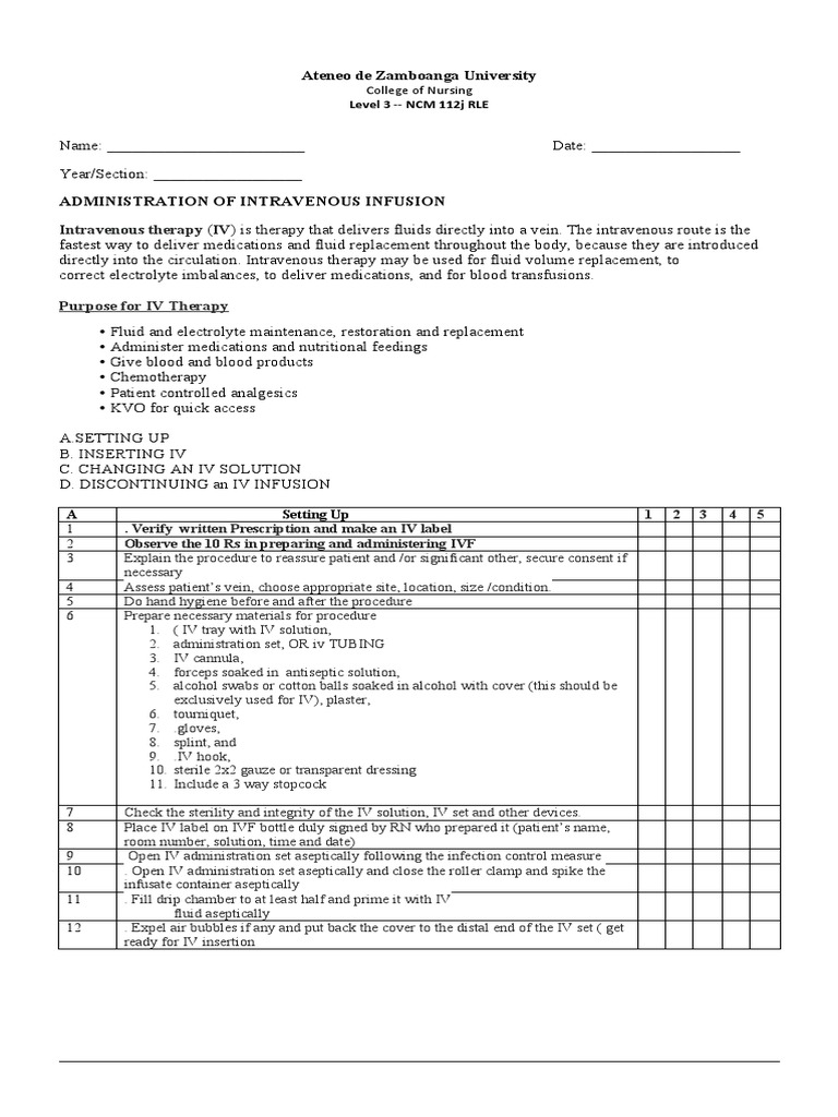 Intravenous Therapy (IV) : Ateneo de Zamboanga University | PDF ...