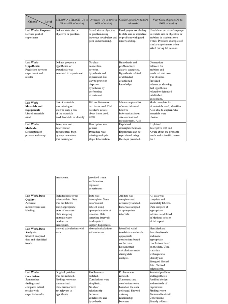Lab experiment rubric pdf experiment research methods