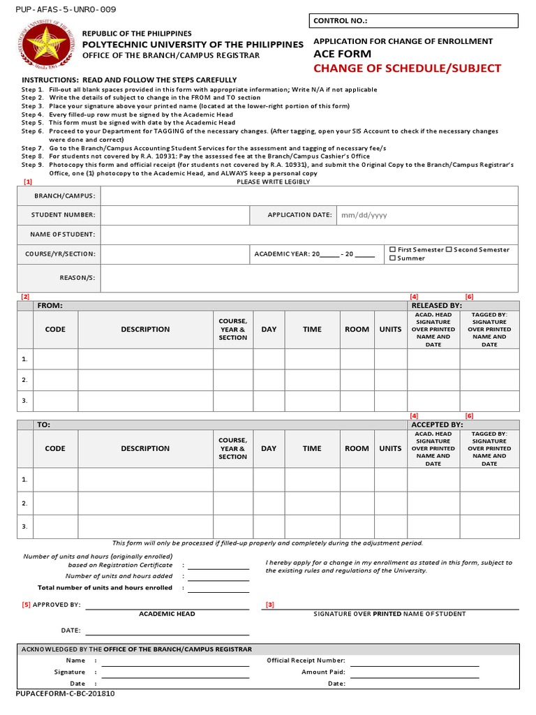 PUP Enrollment Change Application Form | PDF | Government | Business