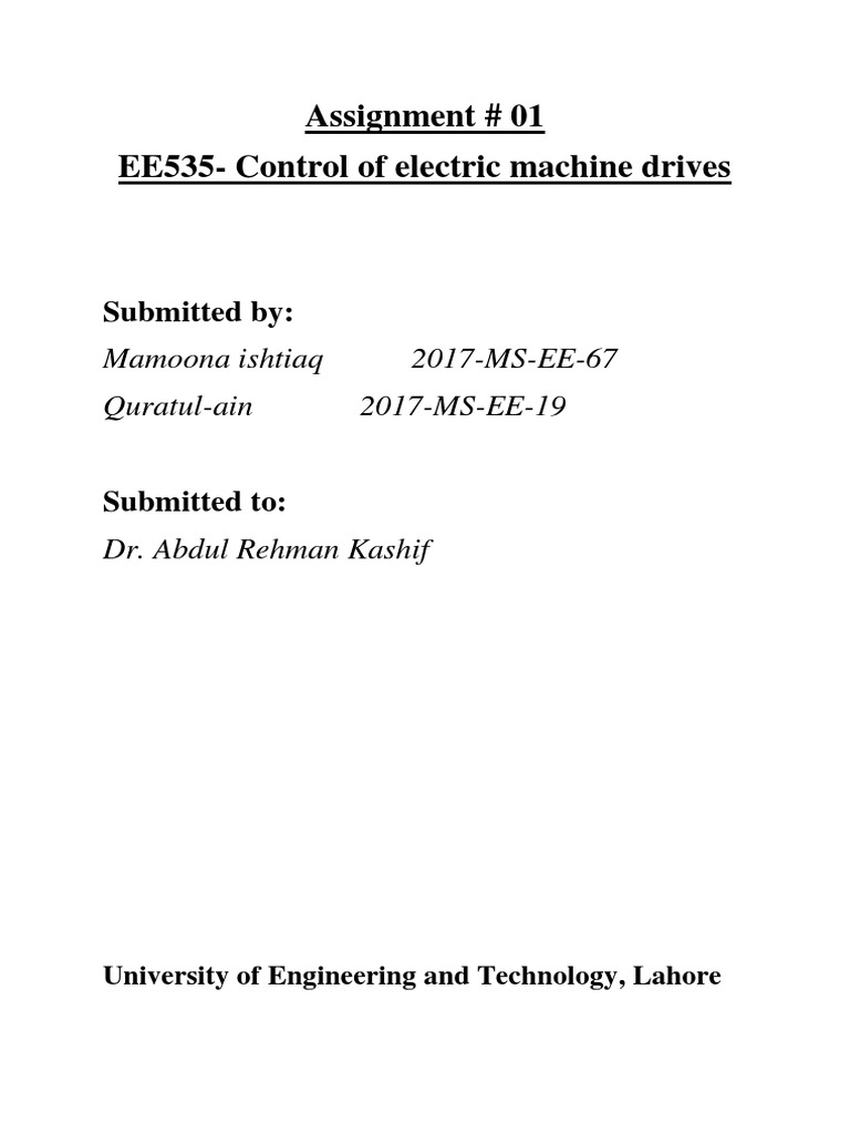Assignment Electric Machine Drives PDF Control Theory Electric Motor