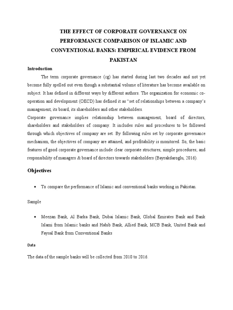 The Effect of Corporate Governance On Performance Comparison of Islamic ...