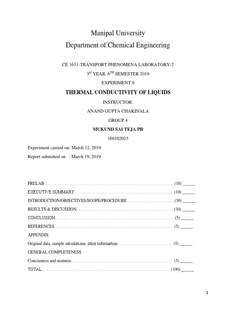 Thermal Conductivity of Liquids Experiment | PDF | Thermal Conduction ...