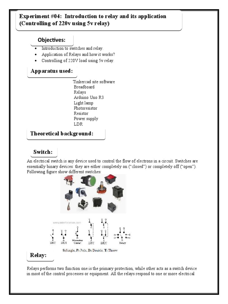 Experiment #04: Introduction To Relay and Its Application (Controlling ...
