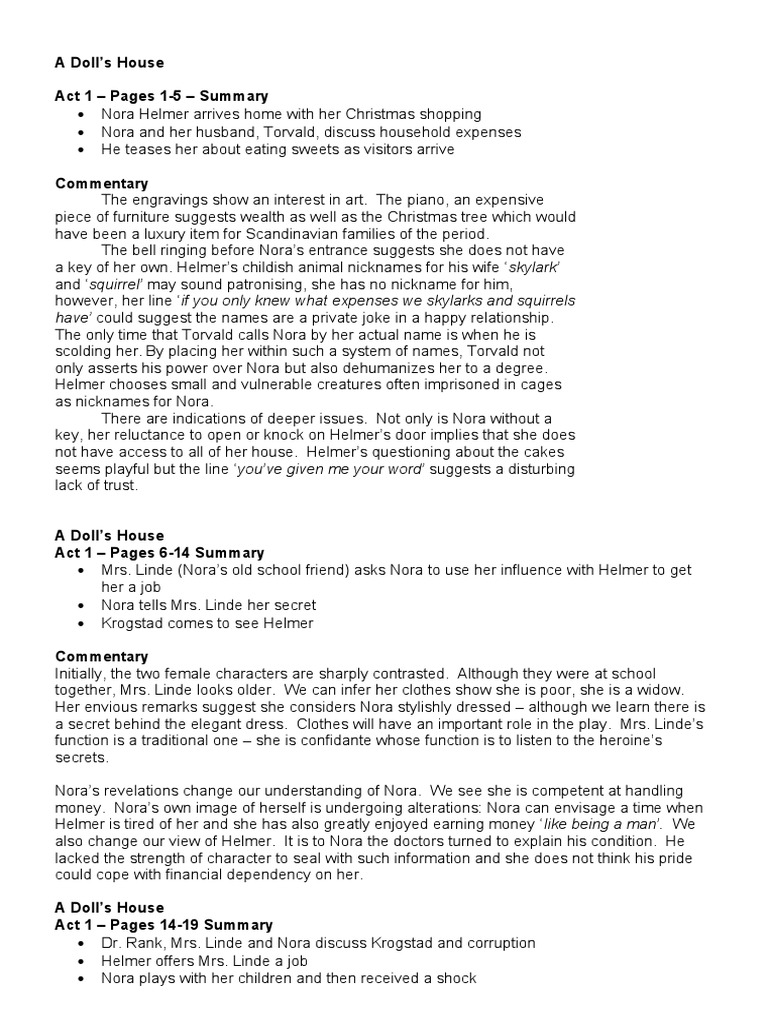 A Doll S House Notes PDF A Doll's House