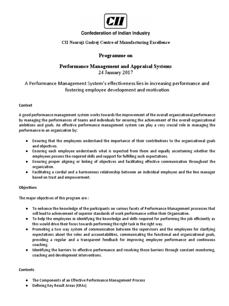 Performance Management And Appraisal 24 Jan 2017 Pdf Goal
