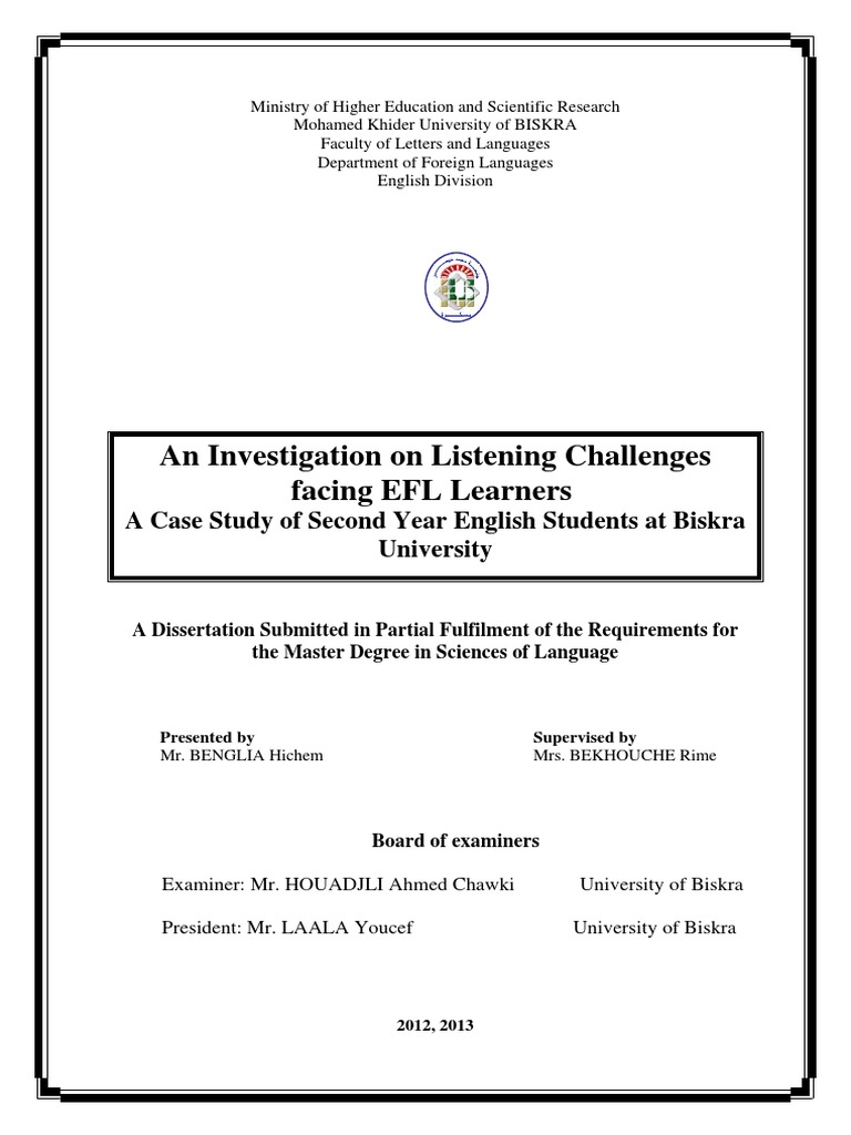 EFL Listening Challenges at Biskra University | PDF | Second Language ...