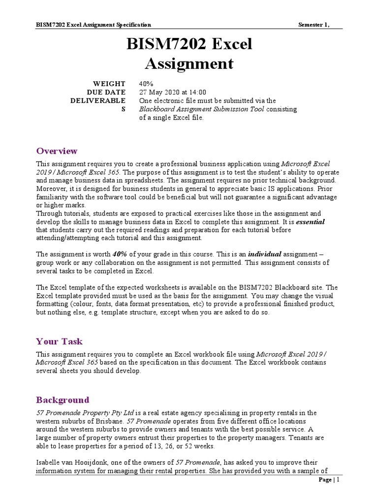 BISM7202 Excel Assignment Overview | PDF | Microsoft Excel | Computing ...