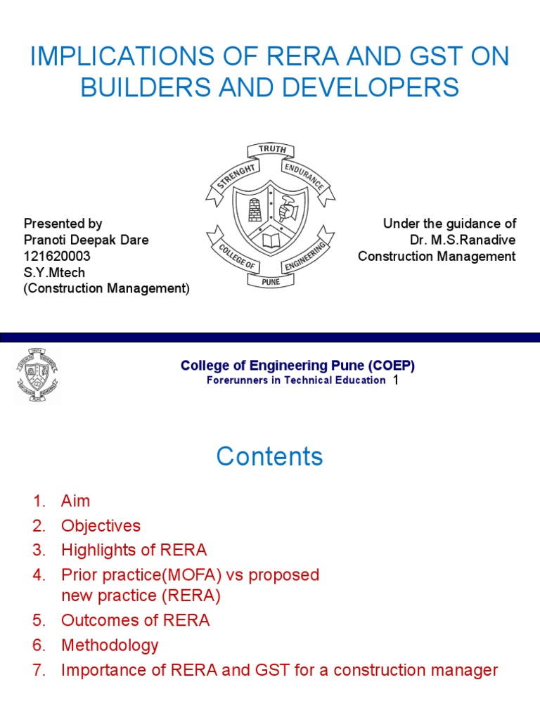 Implications of Rera and GST On Builders and Developers PDF Value Added Tax Taxes