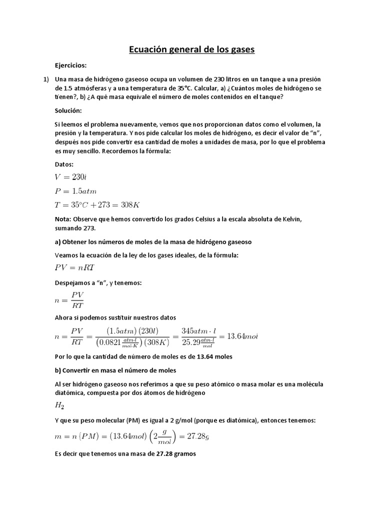 Ejercicios de la Ecuación de Gases | PDF | Gases | Mole (Unidad)