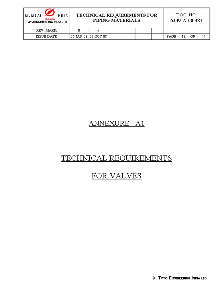 Technical Specifications For Valves | PDF | Valve | Pipe (Fluid Conveyance)
