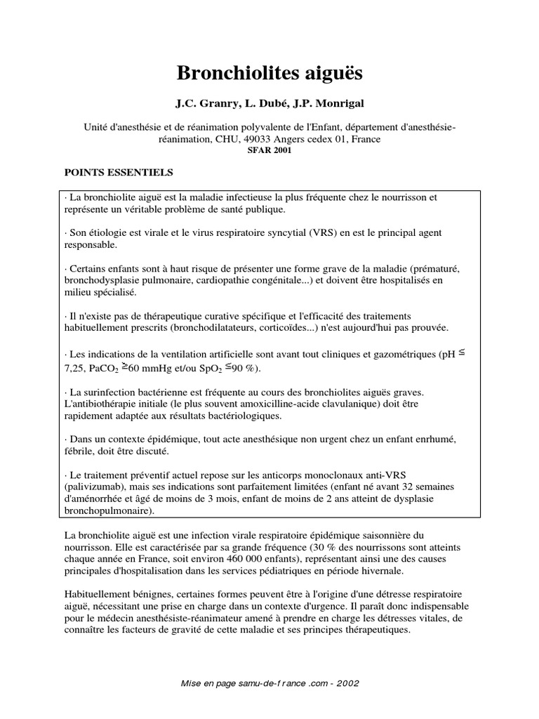 Bronchiolites Aigues Sfar01 Pdf Asthme Medecine