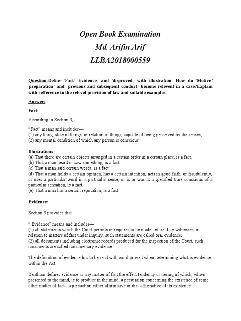 Section 3 8 Of Evidence Act Pdf Evidence Consciousness