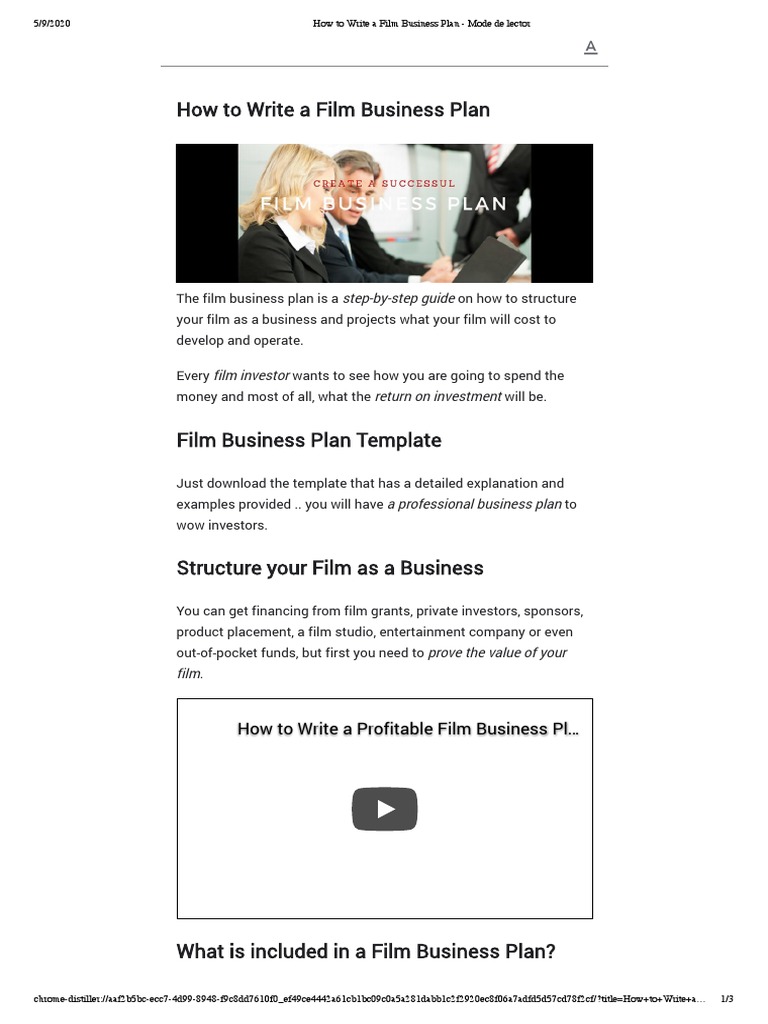 How To Write A Film Business Plan Mode de Lector PDF PDF Non