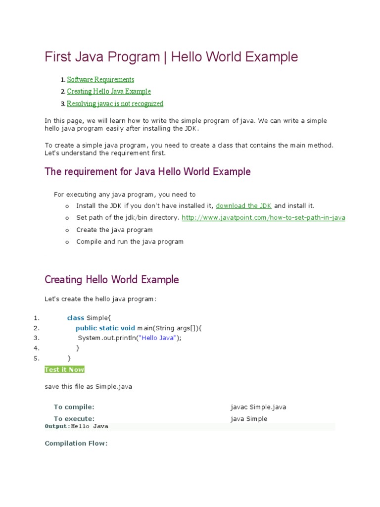 First Java Program - Hello World Example | PDF | Java (Programming ...