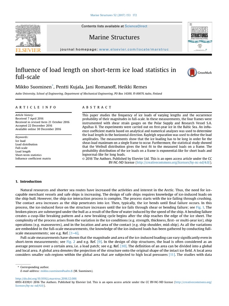 Influence of Load Length On Short-Term Ice Load | PDF | Bending ...