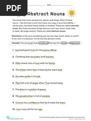 Abstract Nouns Worksheet 2 Pdf
