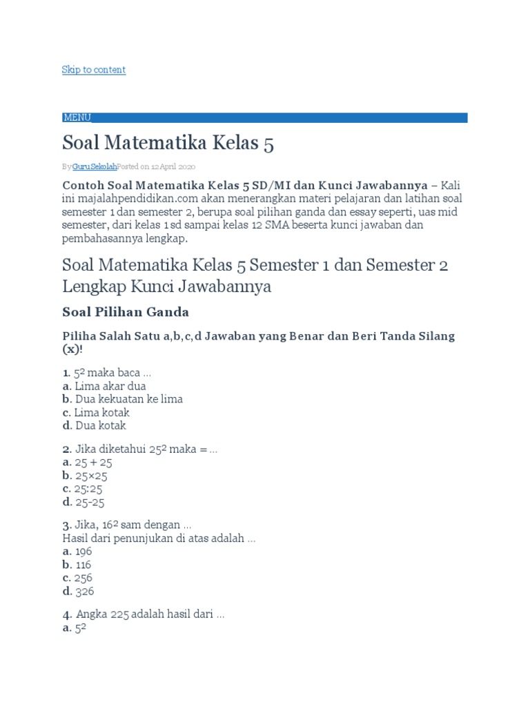 Mtk Kelas 5 Juli Pdf