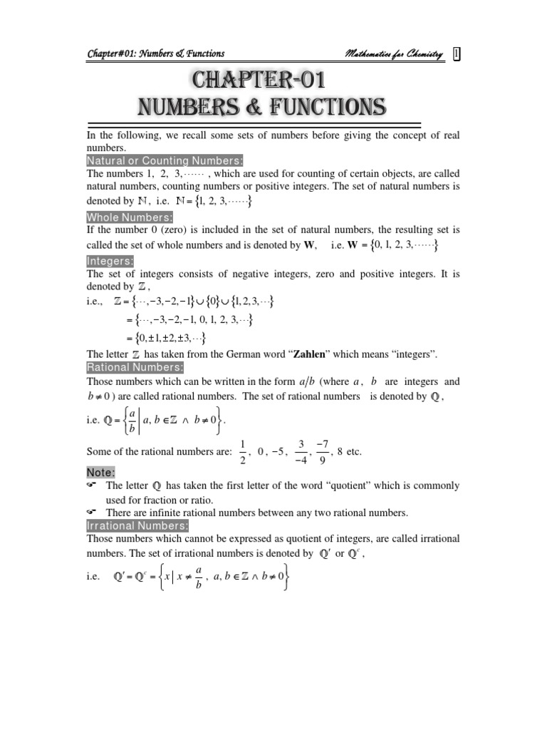 Chapter-01 Numbers & Functions: Natural or Counting Numbers | PDF ...