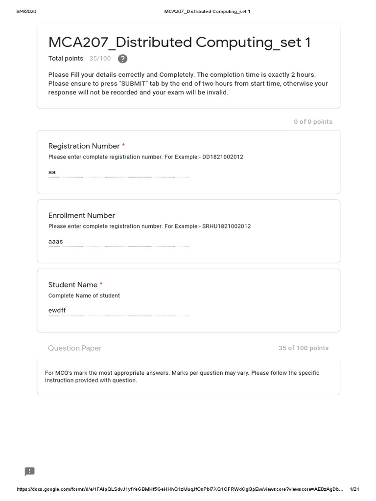 MCA207 Distributed Computing Exam Set 1 | PDF | Peer To Peer | Client ...