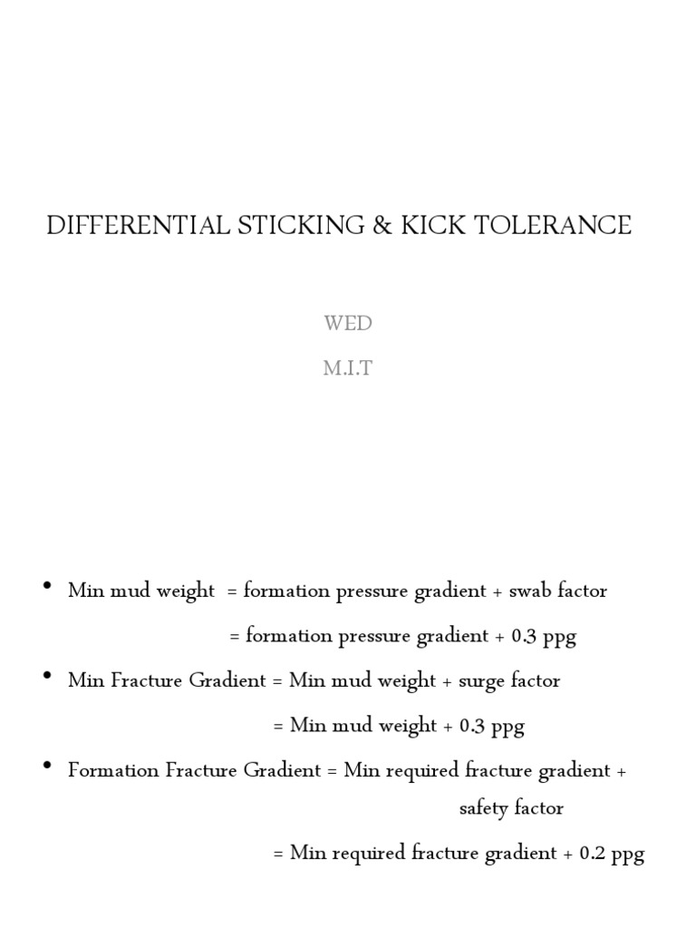 Differential Sticking and Kick Tolerance | PDF | Casing (Borehole ...