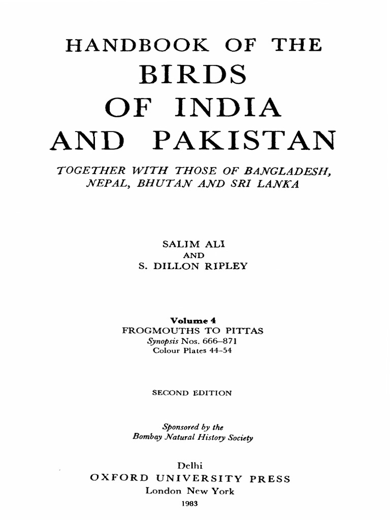 1983 Handbook of Birds of India and Pakistan Vol 4 by Ali and