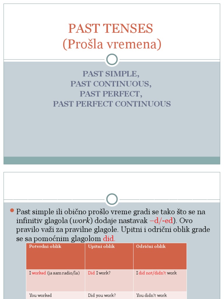 Engleski Jezik 1 - Past Tenses | PDF | Grammar | Language Mechanics