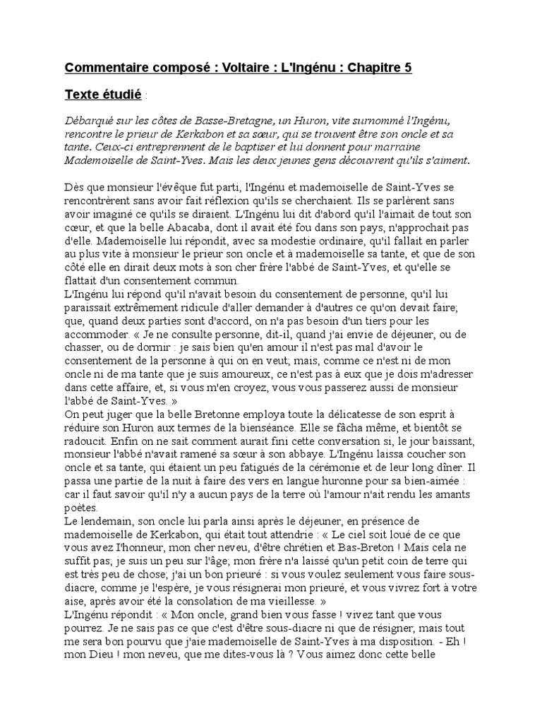 Commentaire Compose Voltaire Ingenu Pdf Voltaire