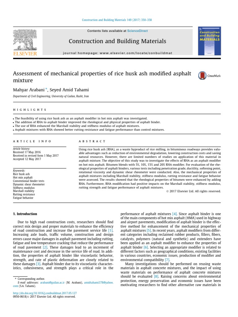 Assessment of Mechanical Properties of Rice Husk Ash Modified Asphalt ...