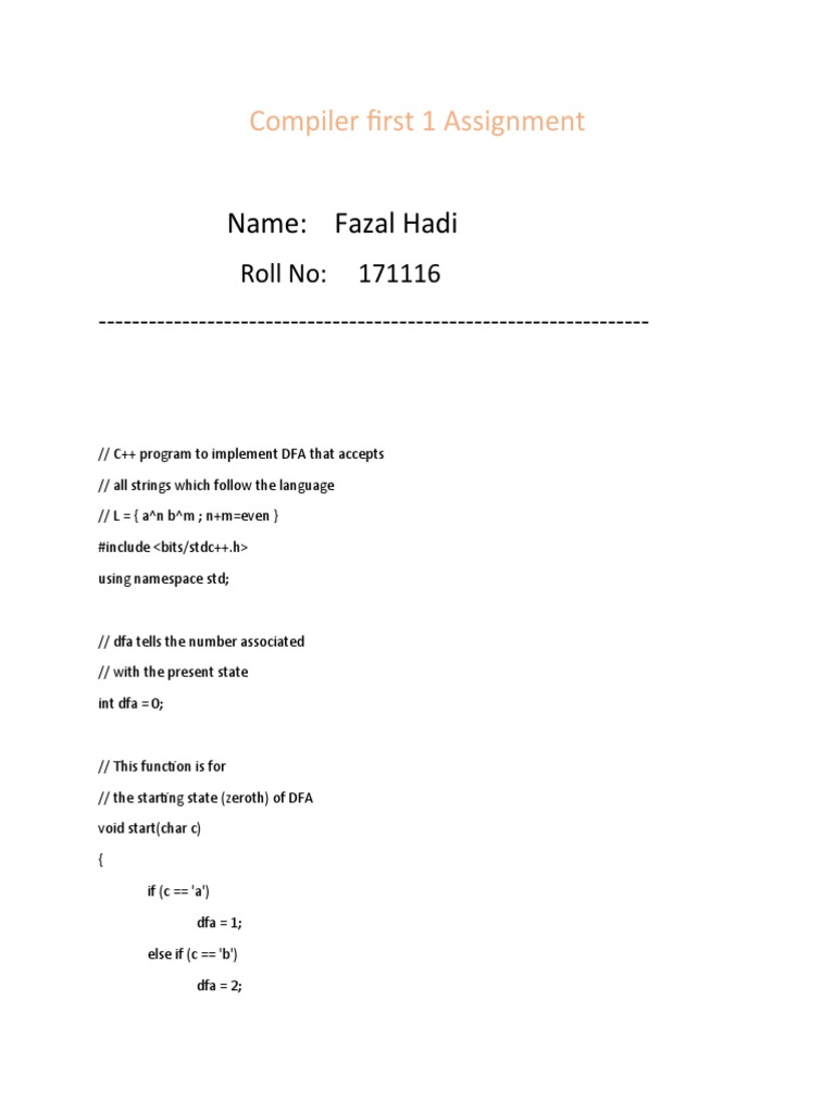Name: Fazal Hadi: Compiler First 1 Assignment | PDF | C++ | Computer ...