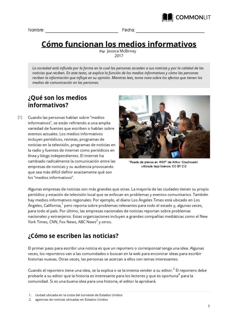 Commonlit - ES - Como Funcionan Los Medios Informativos - Student | PDF |  Cnn | Periódicos, image size:768x1024