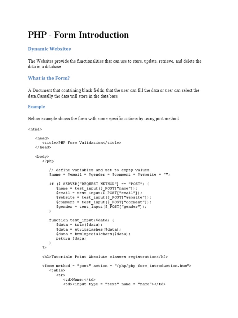 PHP - Form Introduction: Dynamic Websites | PDF | Php | Databases