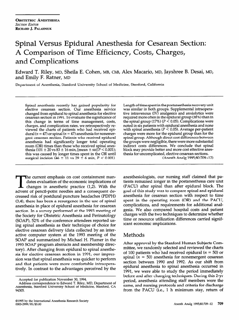 Spinal Versus Epidural Anesthesia For Cesarean Section. A Comparison of