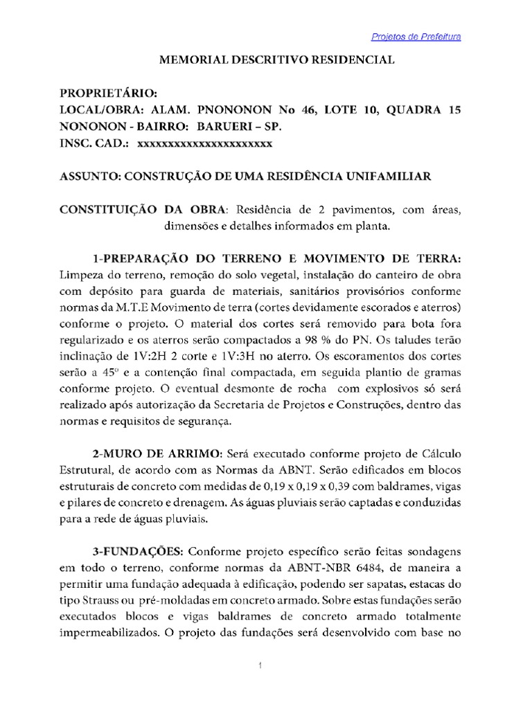 Memorial Descritivo Residencial | PDF