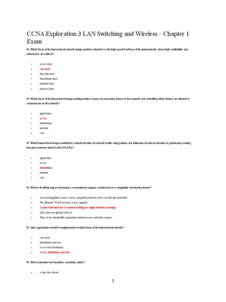 CCNA Exploration 3 LAN Switching and Wireless - Chapter 1 Exam | PDF ...