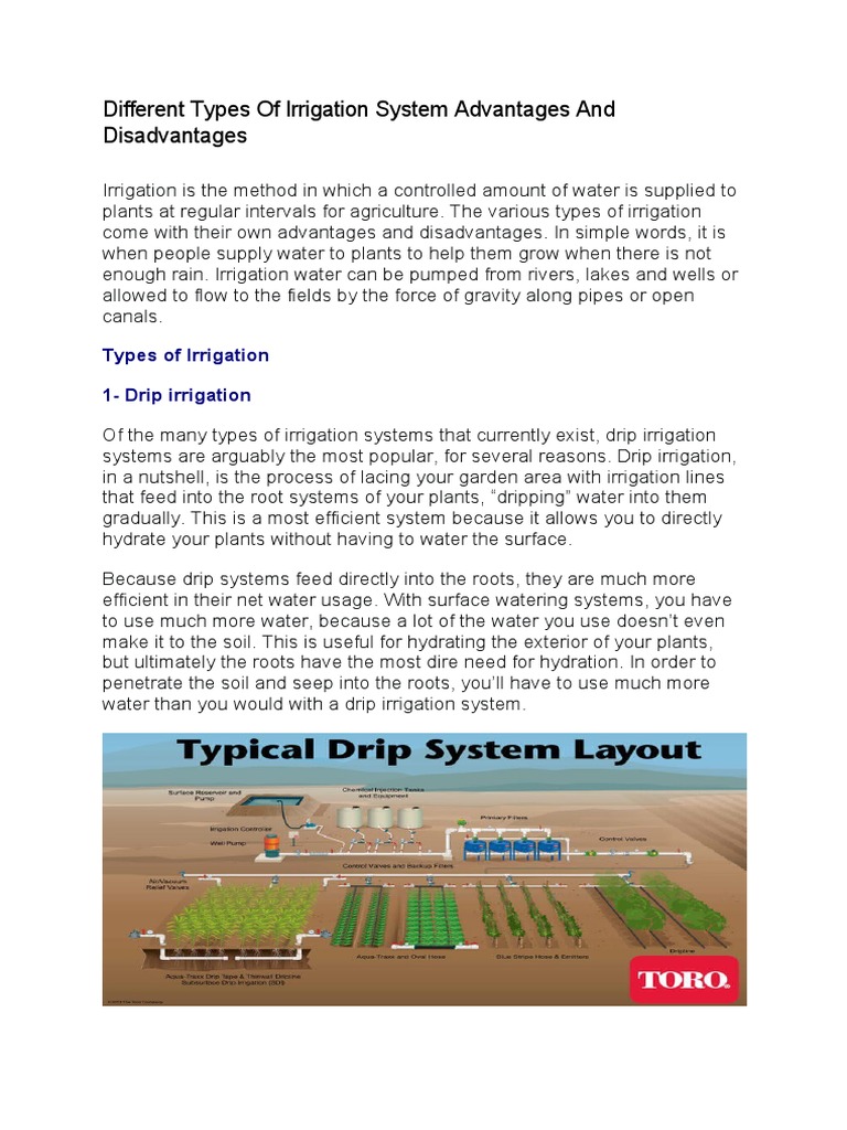 Different Types of Irrigation System Advantages and Disadvantages PDF