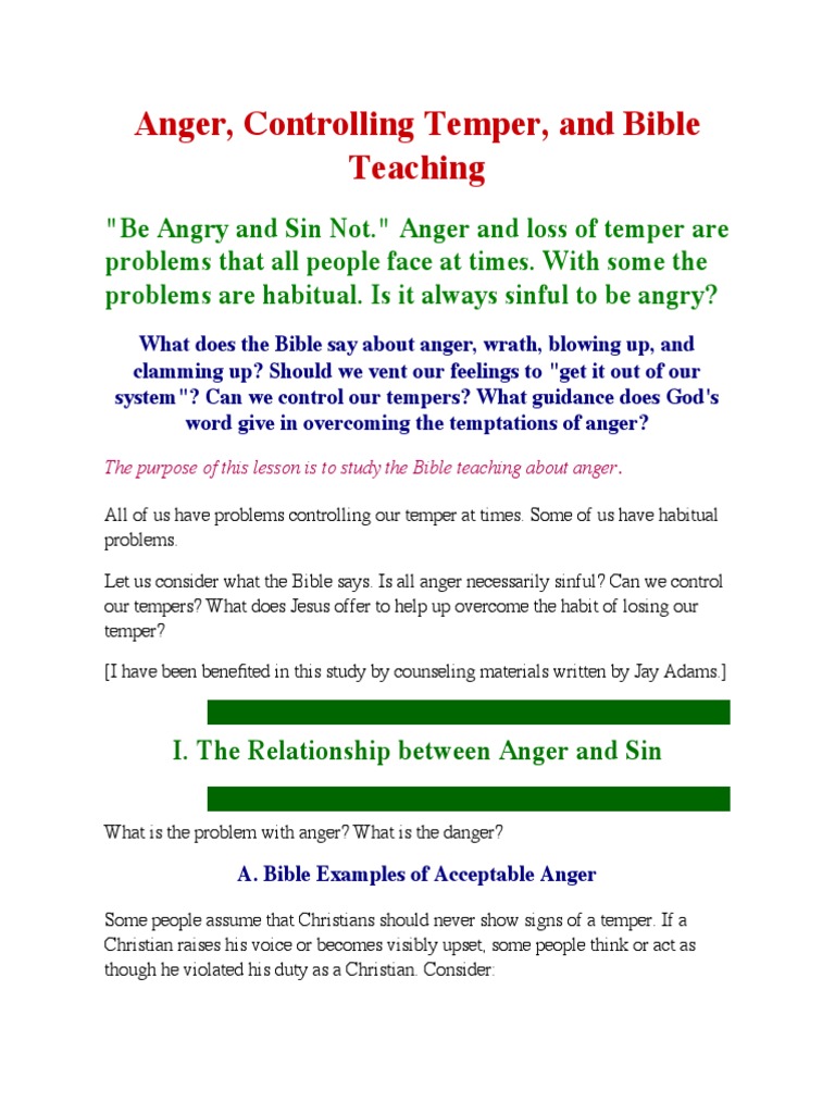 Biblical Guidance on Controlling Anger | PDF | Anger | Cain And Abel