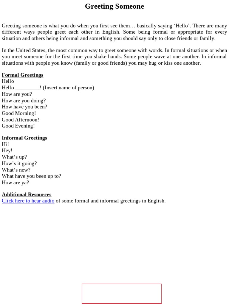 Greetings And Saying Goodbye Phrases Pdf Pdf