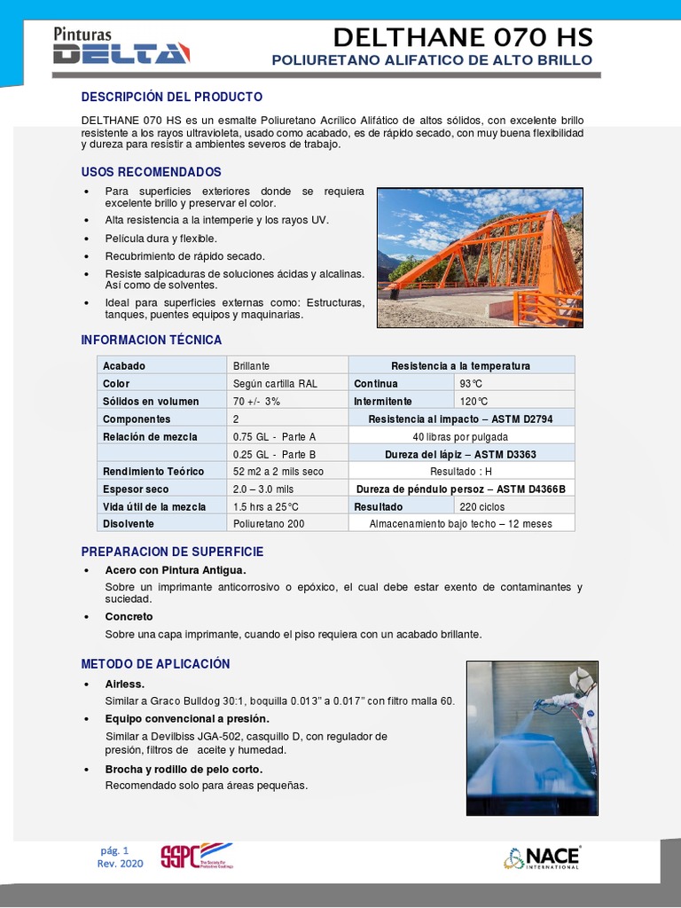 Esmalte Poliuretano Alifático DELTHANE 070 HS | PDF | Pintar | Ciencias ...