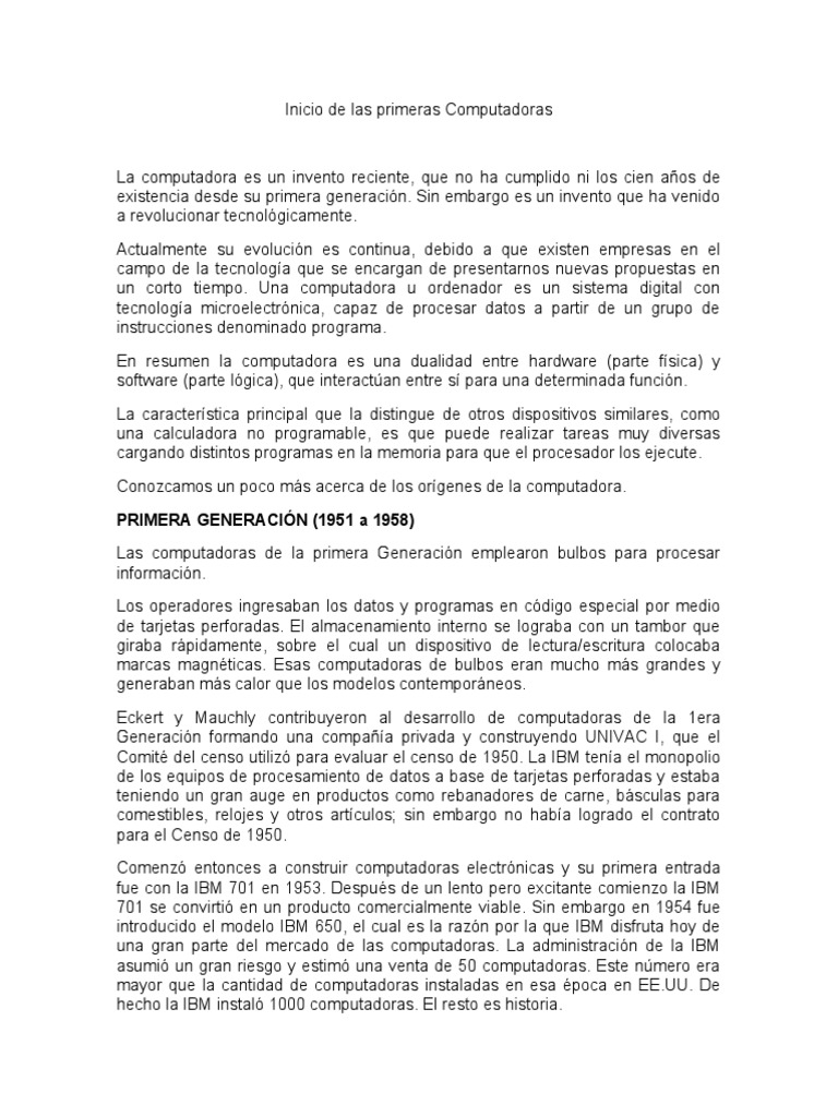 Inicio de Las Computadoras | PDF | Microprocesador | Compatibles con PC Ibm
