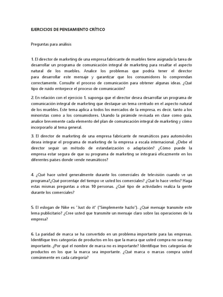 Ejercicios de Pensamiento Crítico | PDF | Crecimiento personal y ...