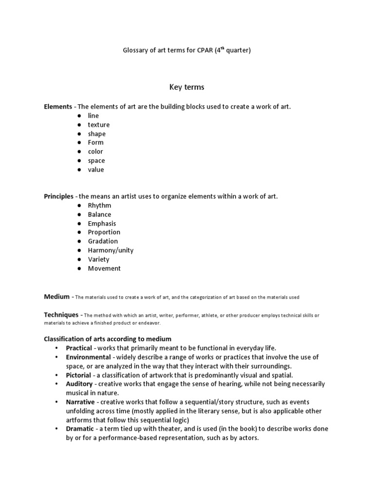 CPAR Art Terms Glossary | PDF | Color | Drawing