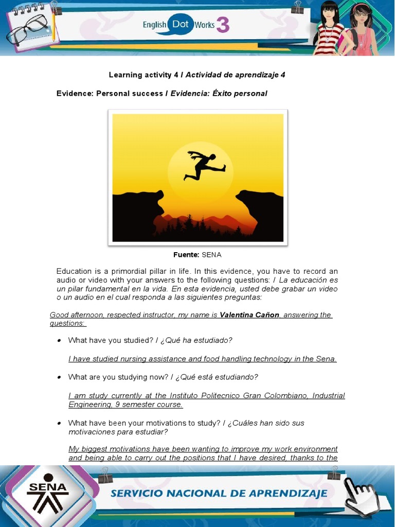 Learning Activity 4 / Actividad de Aprendizaje 4 Evidence: Personal ...